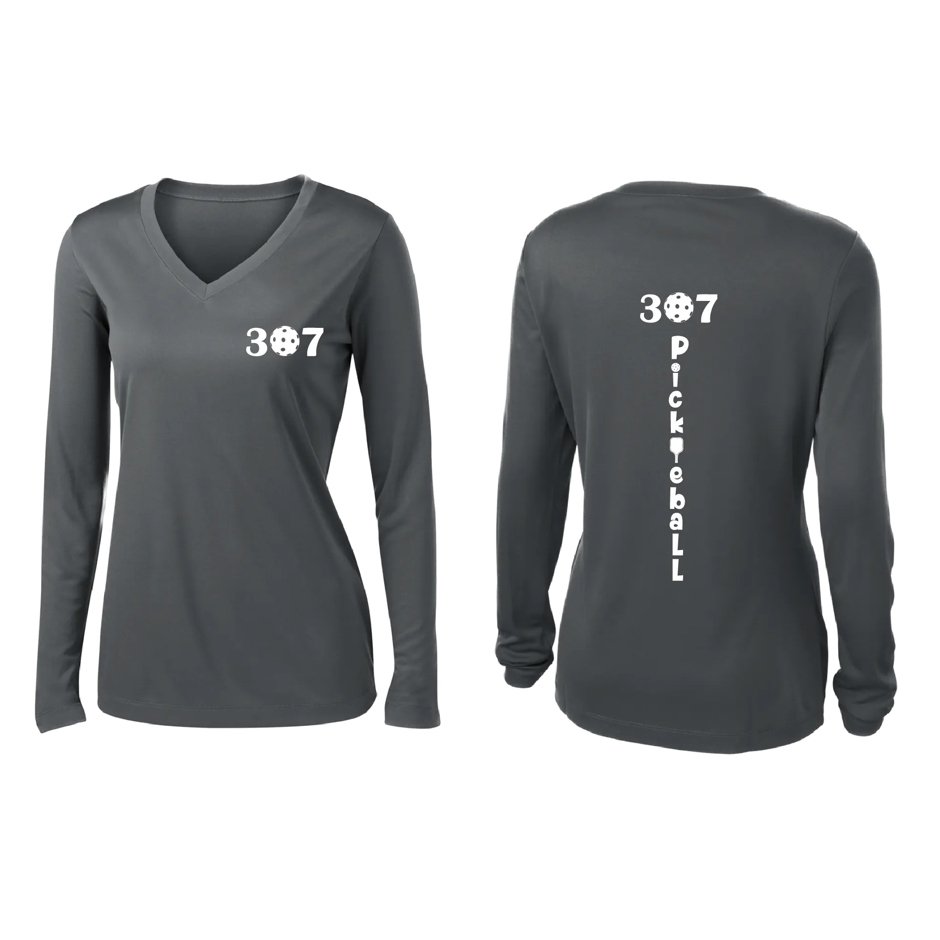 307 Wyoming Pickleball Club | Women's Long Sleeve V-Neck Pickleball Shirts | 100% Polyester