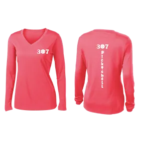 307 Wyoming Pickleball Club | Women's Long Sleeve V-Neck Pickleball Shirts | 100% Polyester