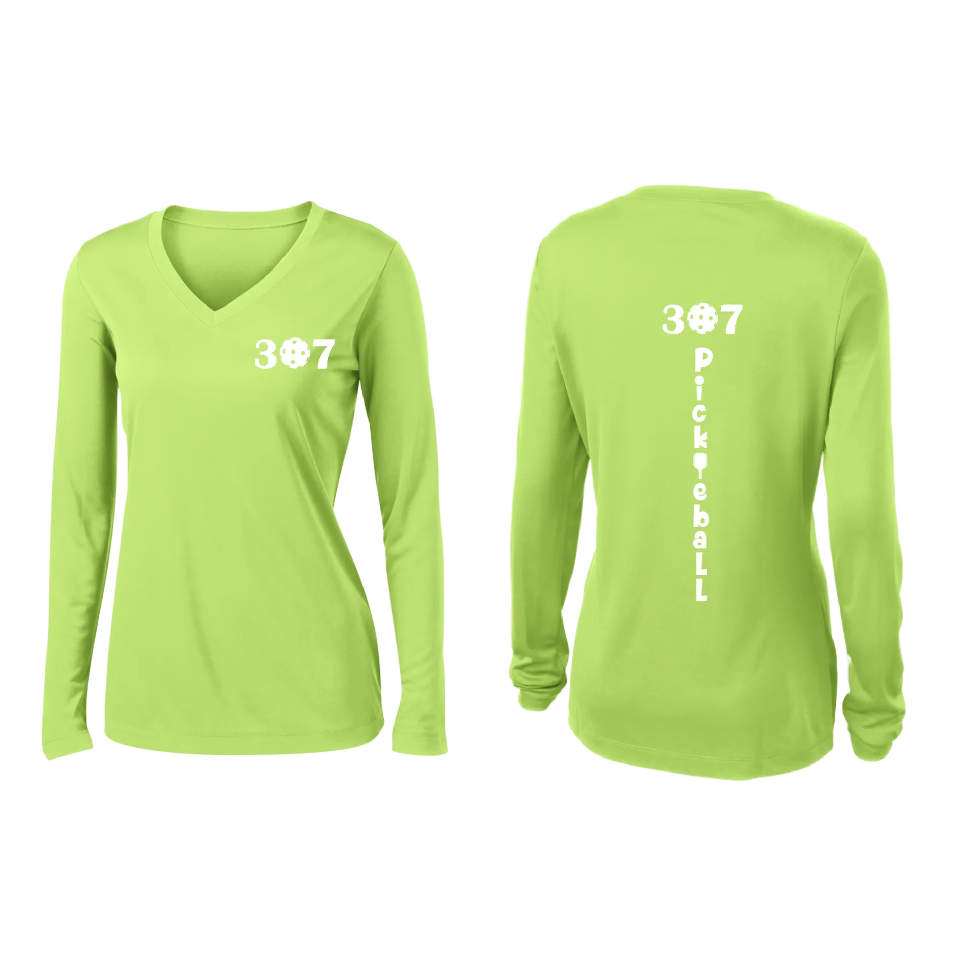 307 Wyoming Pickleball Club | Women's Long Sleeve V-Neck Pickleball Shirts | 100% Polyester