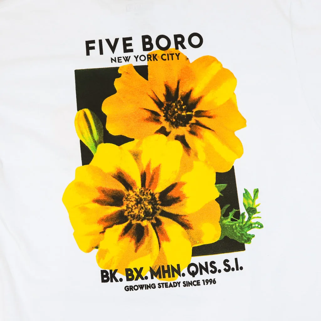 5Boro Skateboards - Yellow Flower T-Shirt - White