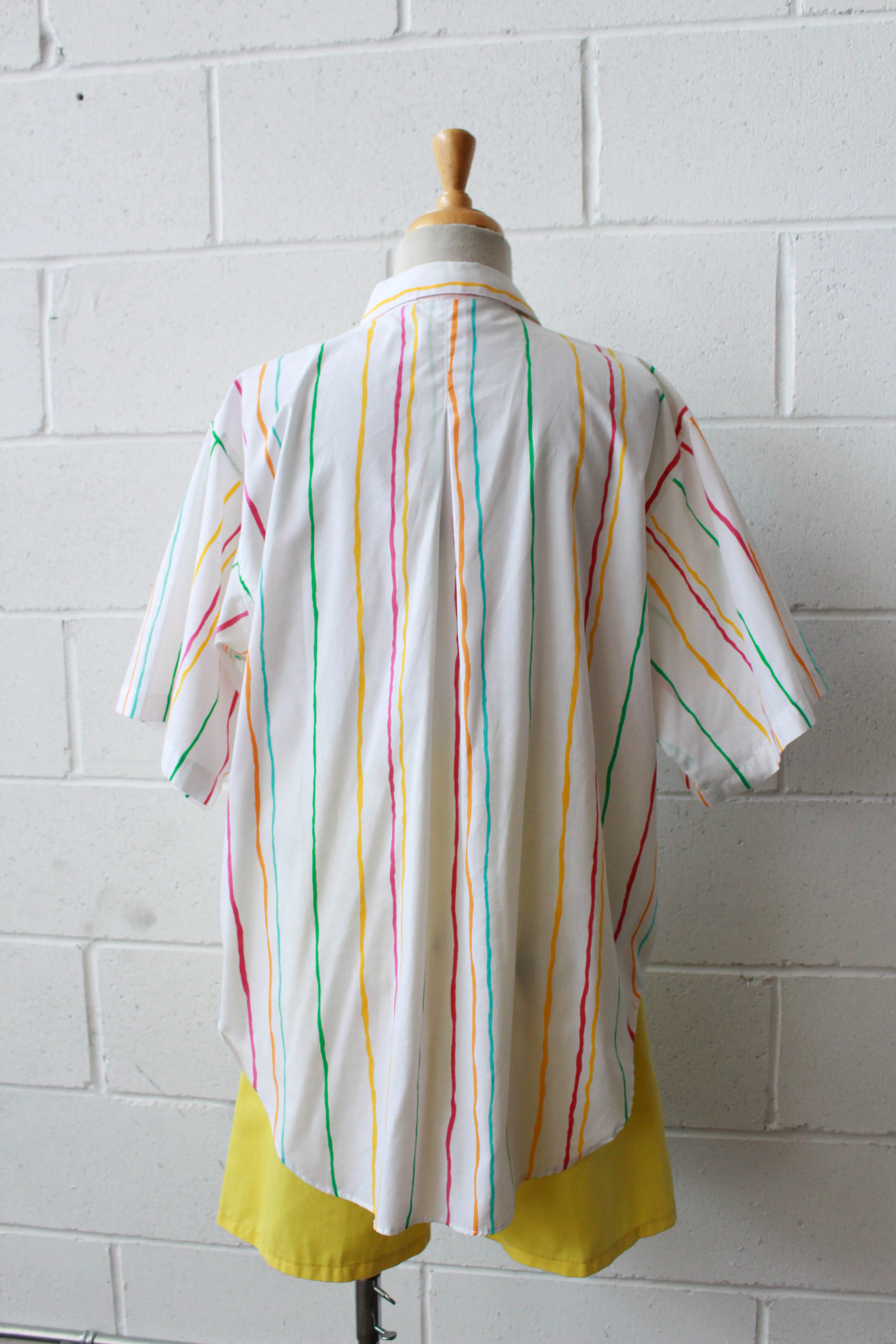 80s Bright Striped Short Sleeve Shirt, Medium