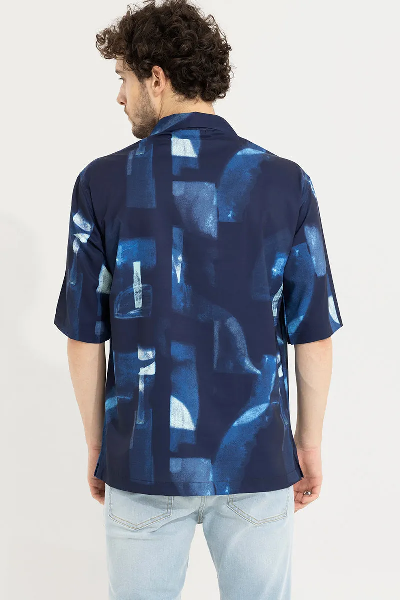 Abstract Block Blue Oversized Shirt