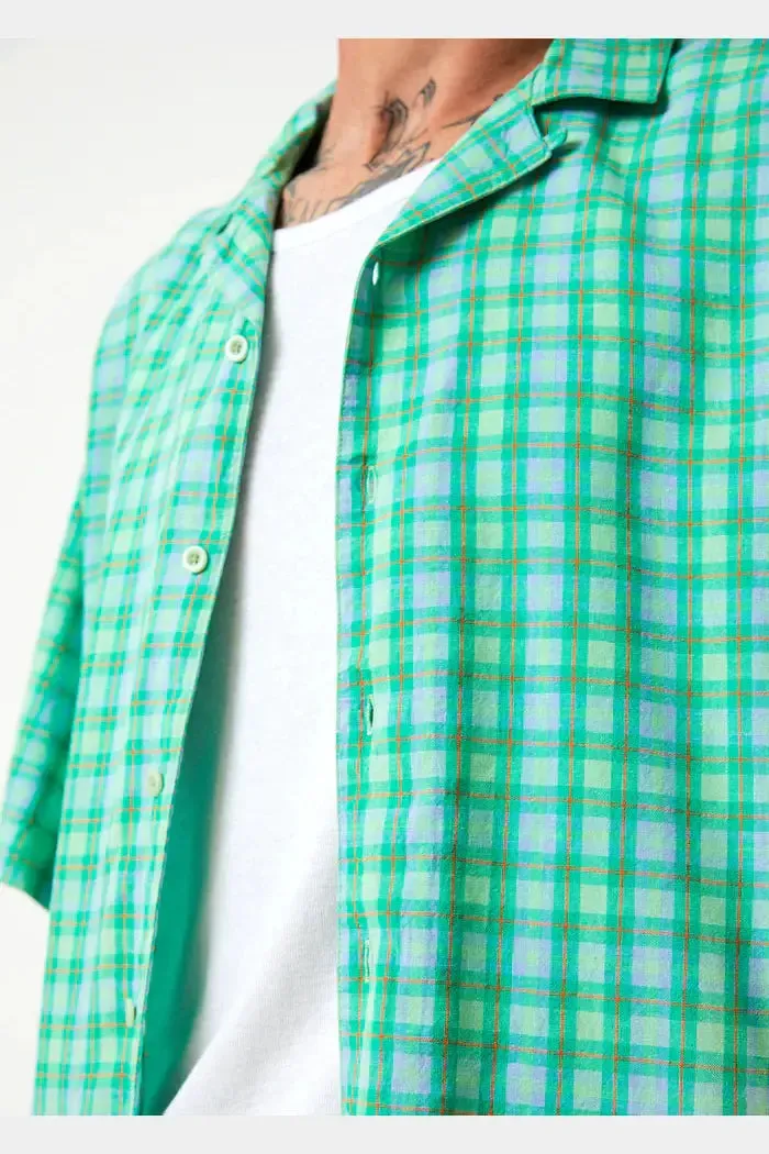 Afends meadows - hemp check cuban short sleeve shirt - forest check