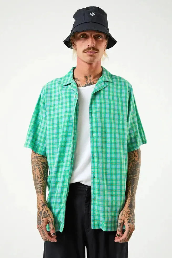 Afends meadows - hemp check cuban short sleeve shirt - forest check