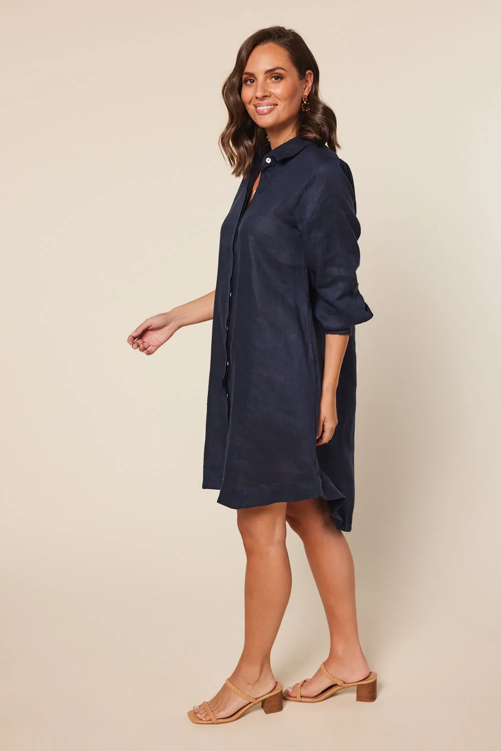 Anouk Linen Shirt Dress in Navy