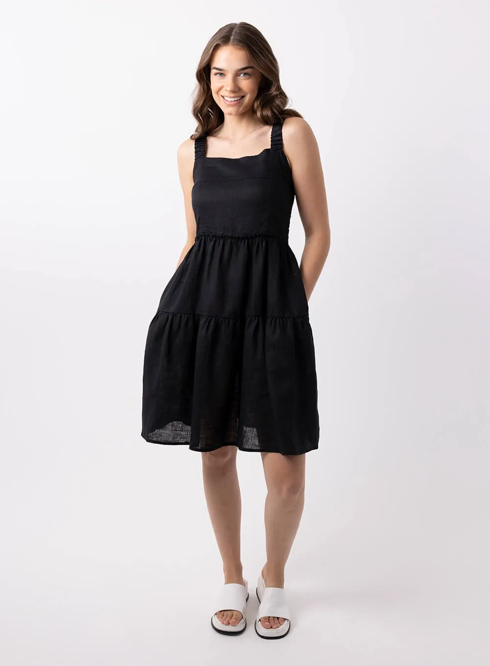 Aquila Linen Dress-Black