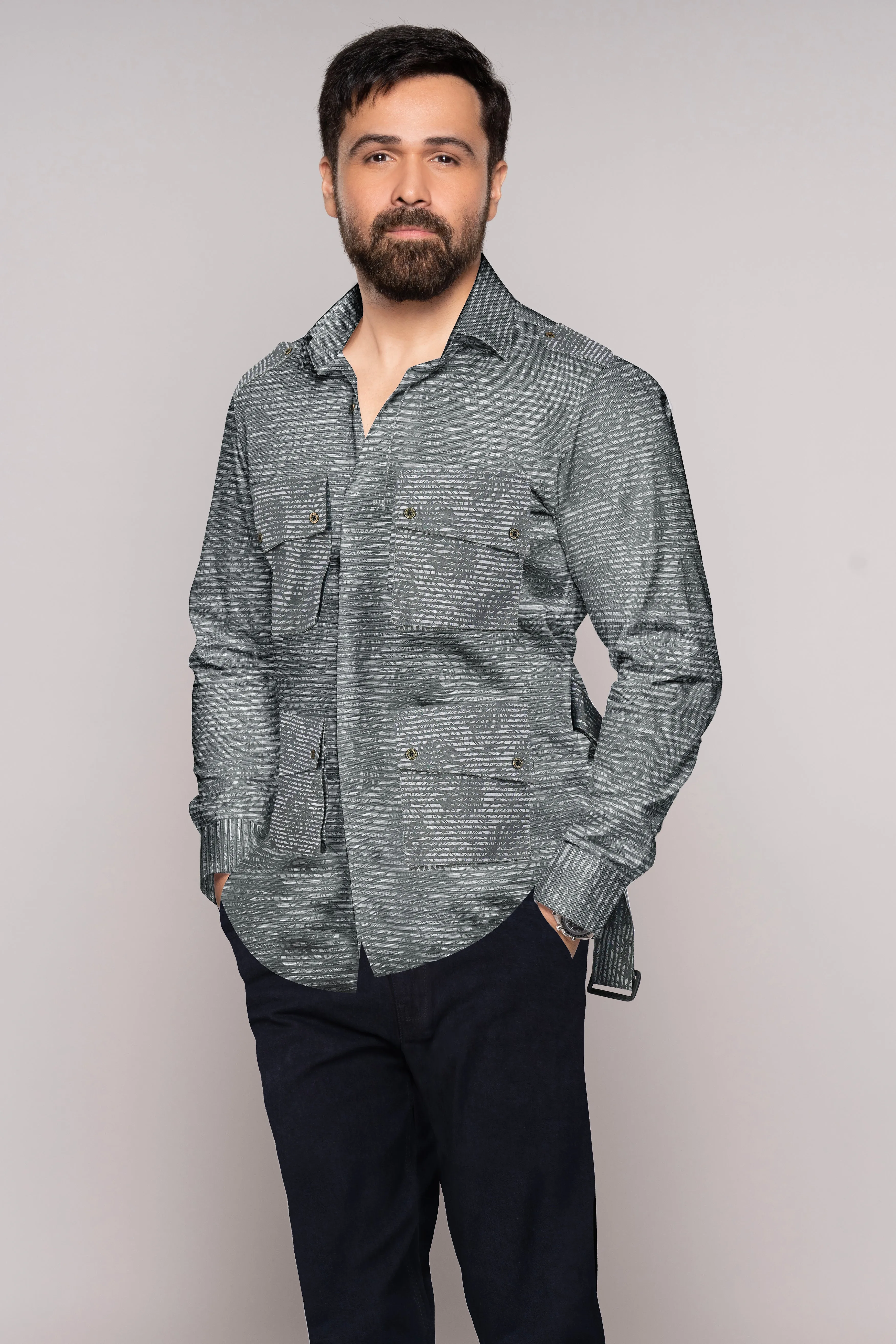 Arsenic Gray Textured Royal Oxford Designer Shirt