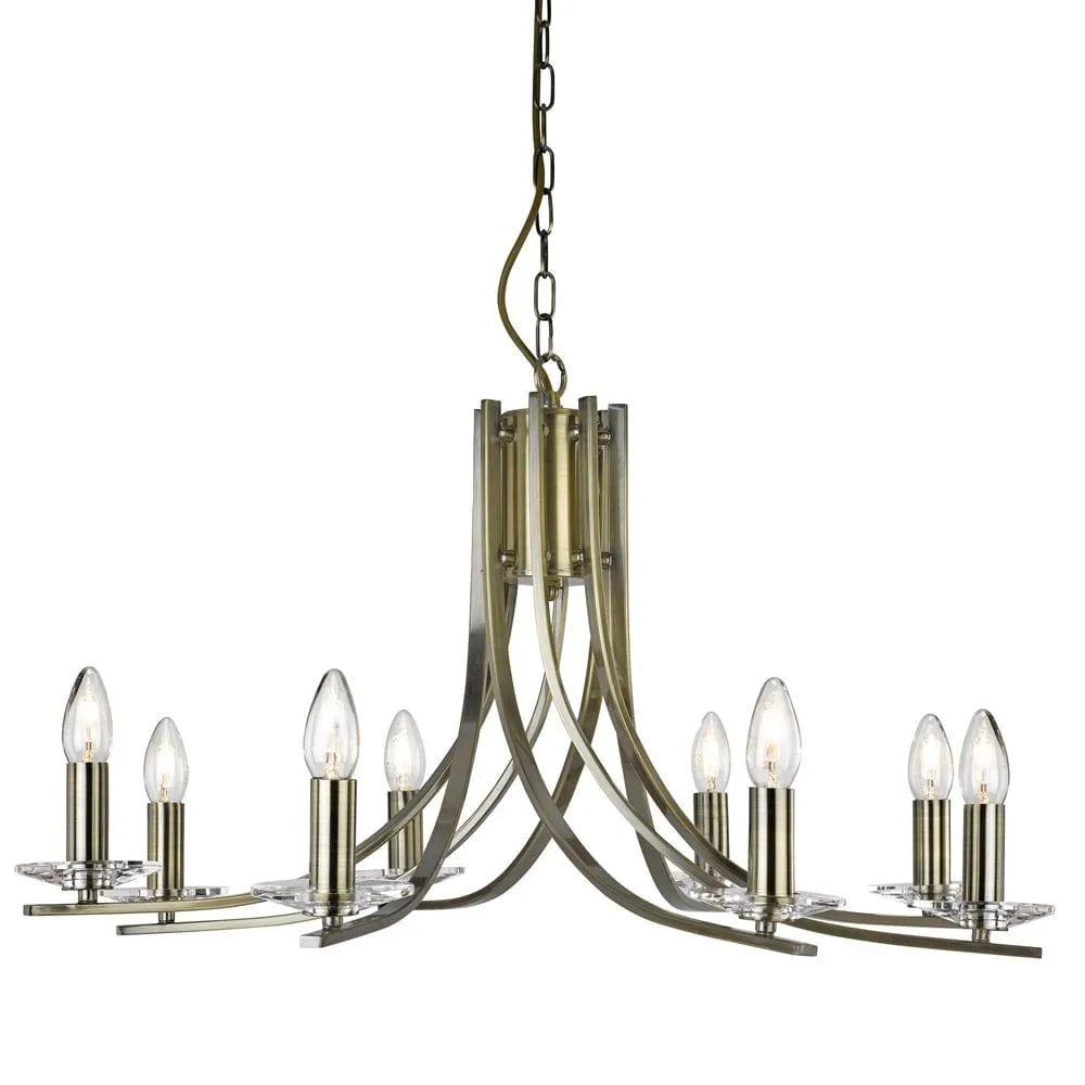 Ascona 8 Light Antique Brass Chandelier - Glass Sconces