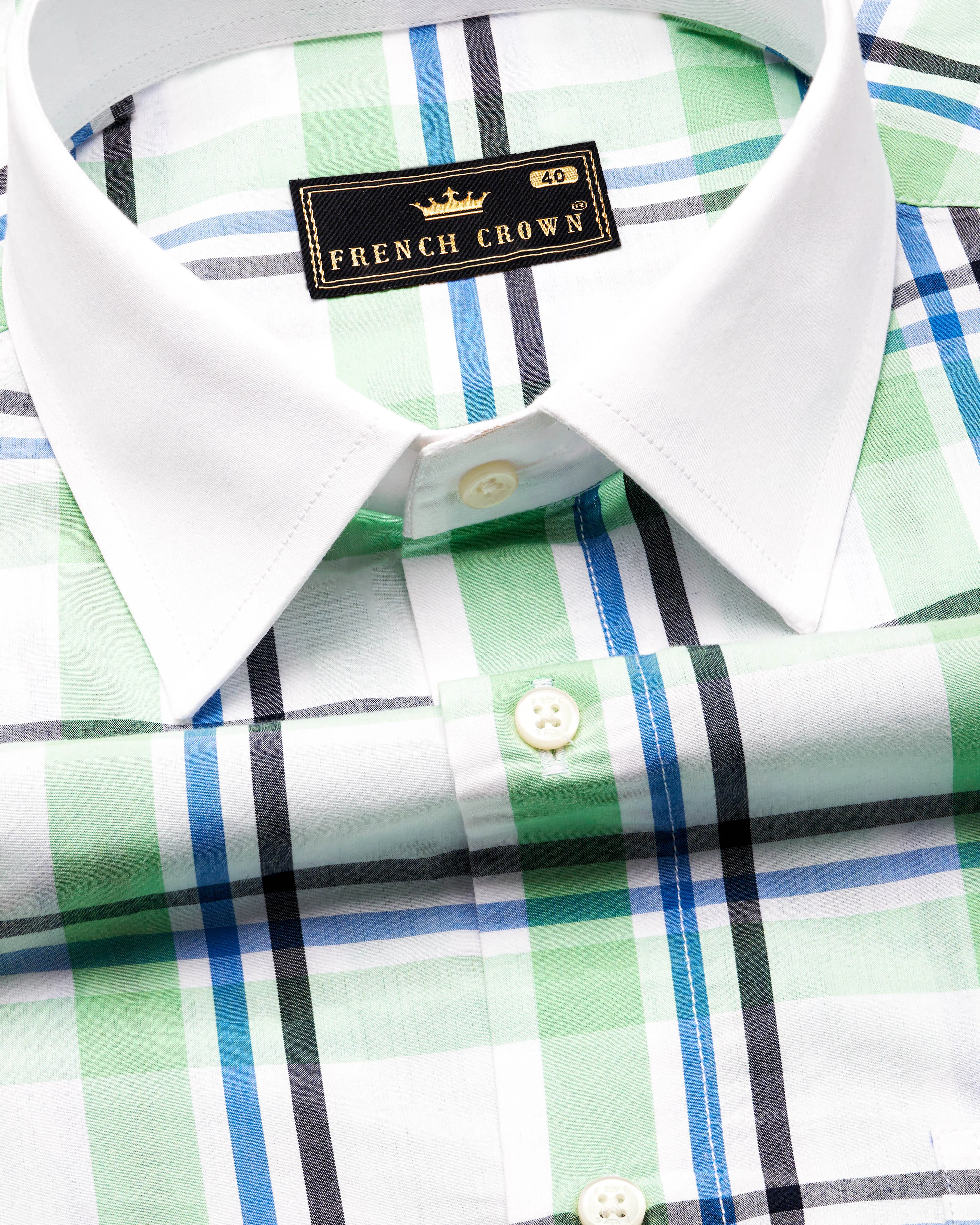 Asparagus Green with White Checkered Printed Super Soft Premium Cotton Designer Shirt