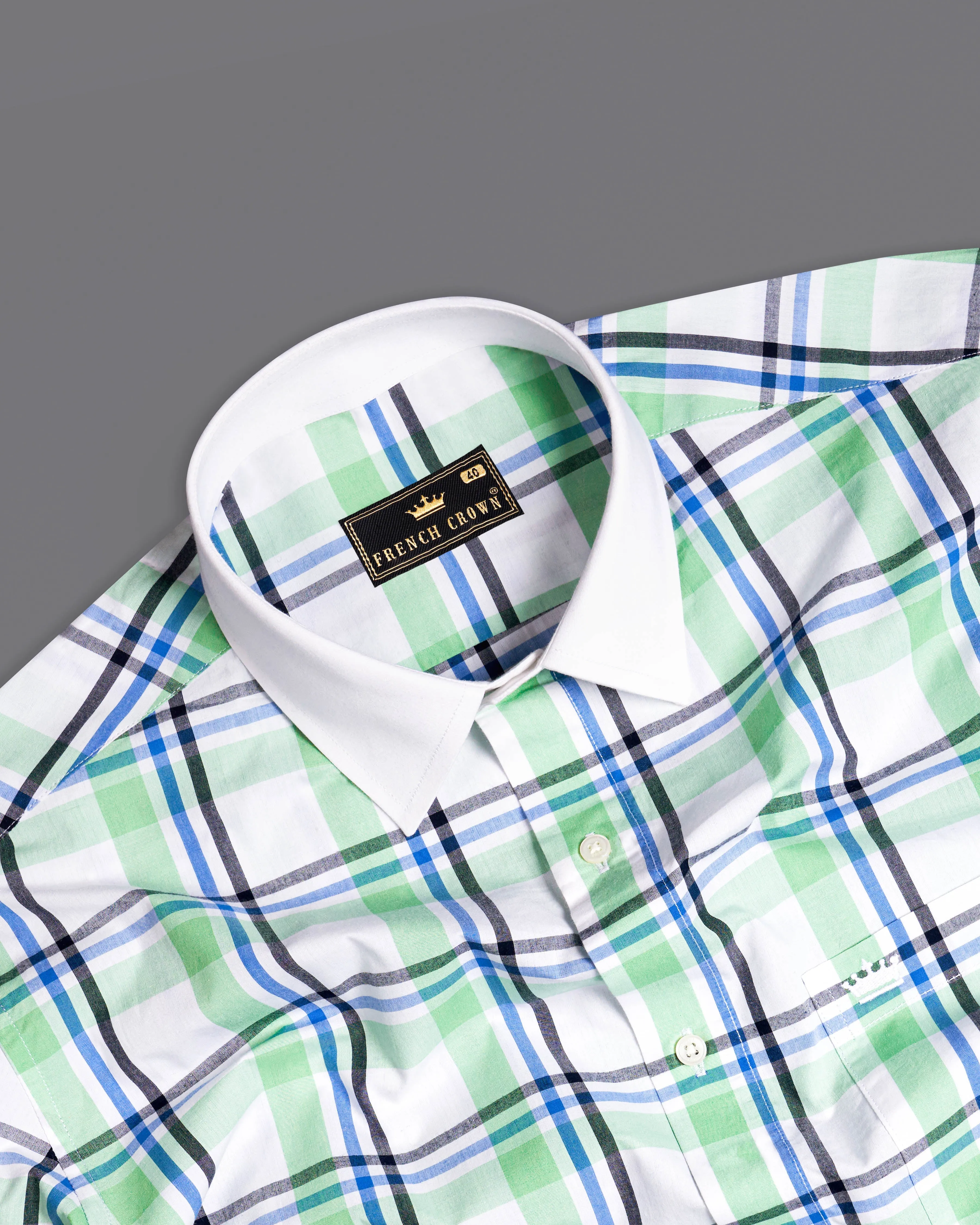 Asparagus Green with White Checkered Printed Super Soft Premium Cotton Designer Shirt