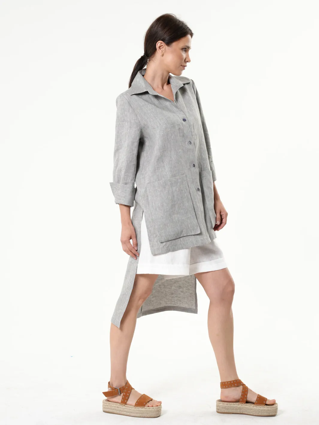 Asymmetric Linen Shirt In Gray