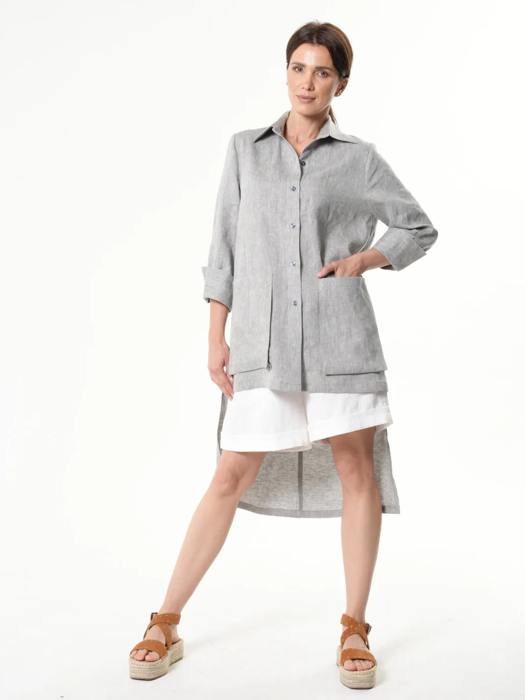 Asymmetric Linen Shirt In Gray