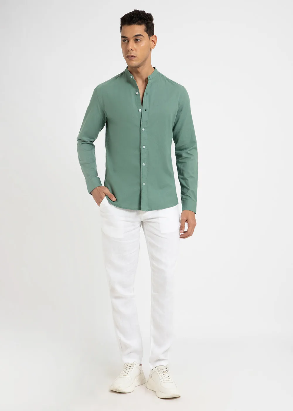 Atlantis Green Cotton Linen Shirt