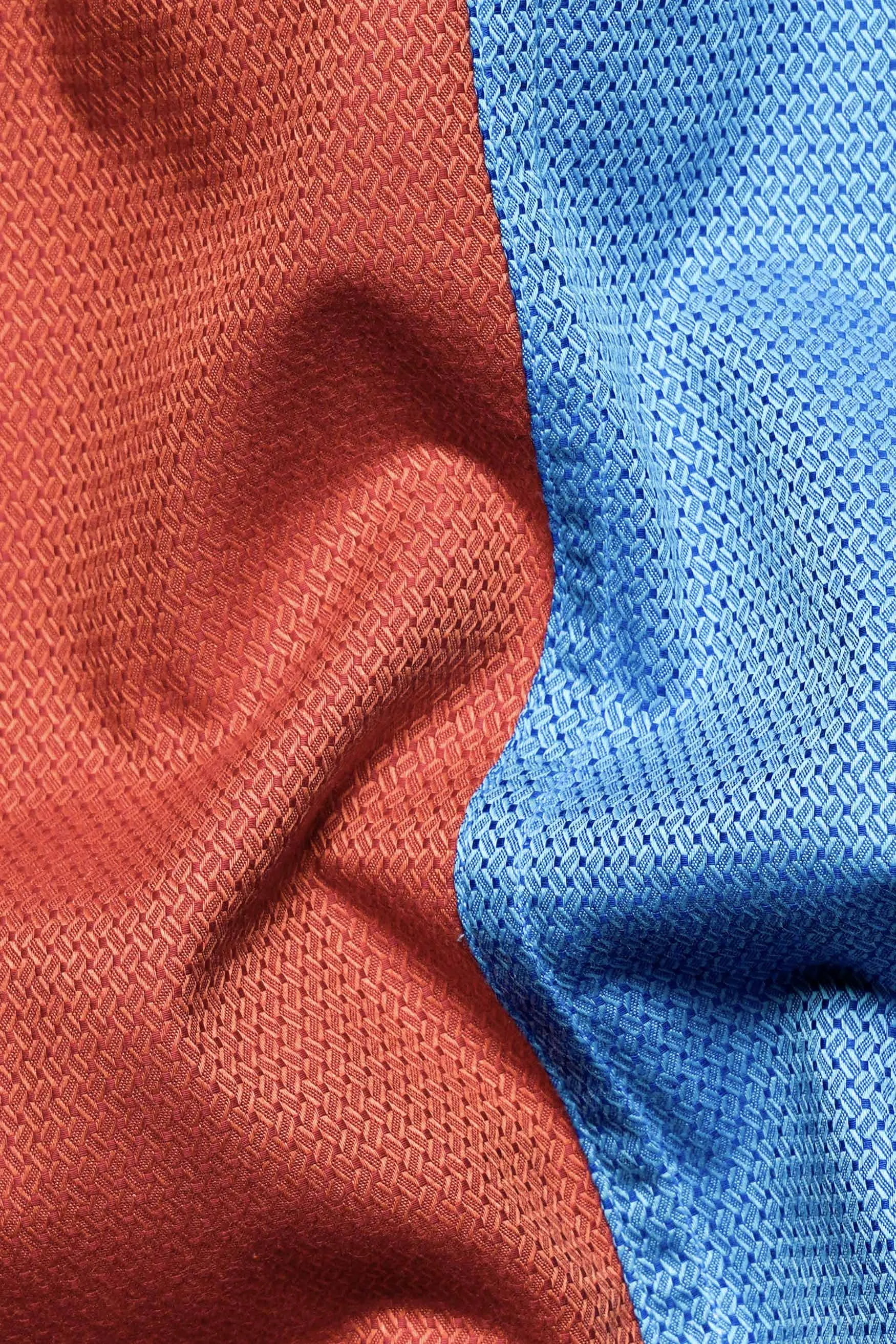 Azul Blue and Bittersweet Orange Dobby Textured Premium Giza Cotton Designer Shirt