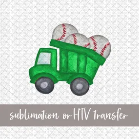 Baseball Dump Truck, Green - Sublimation or HTV Transfer