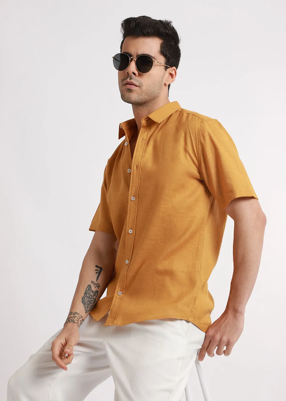 Batiste Gold Orange Linen shirt