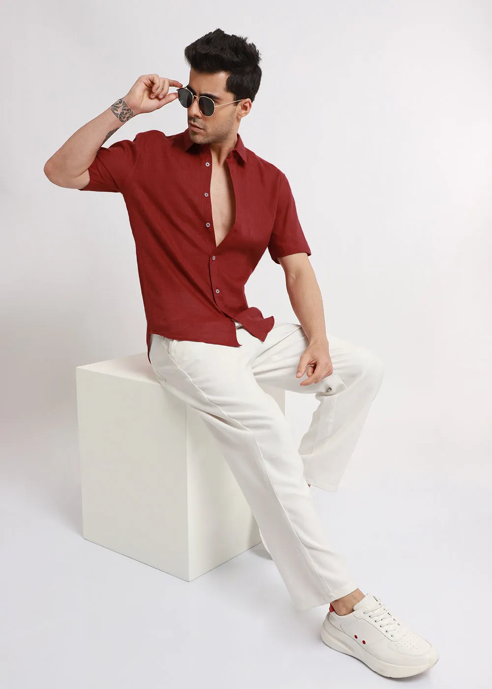 Batiste Red Linen Shirt