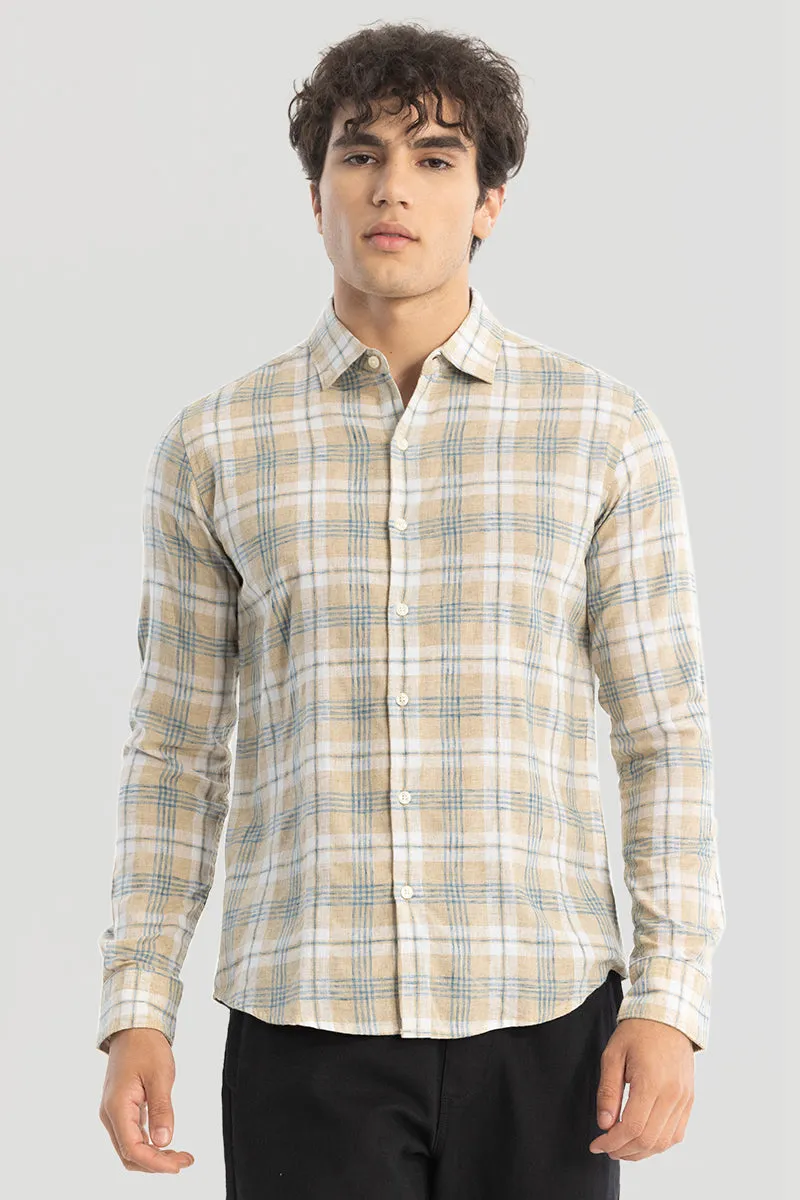 Beige Checks Linen Blend Shirt