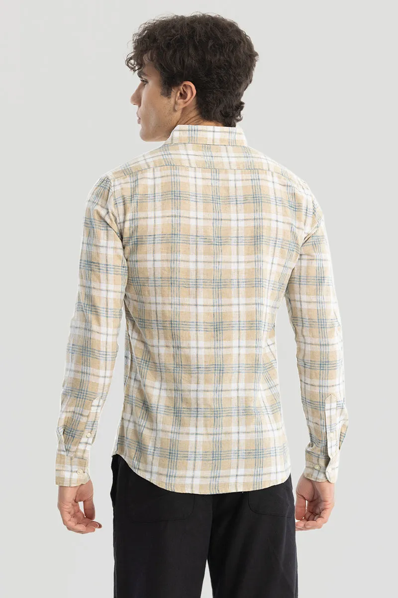 Beige Checks Linen Blend Shirt