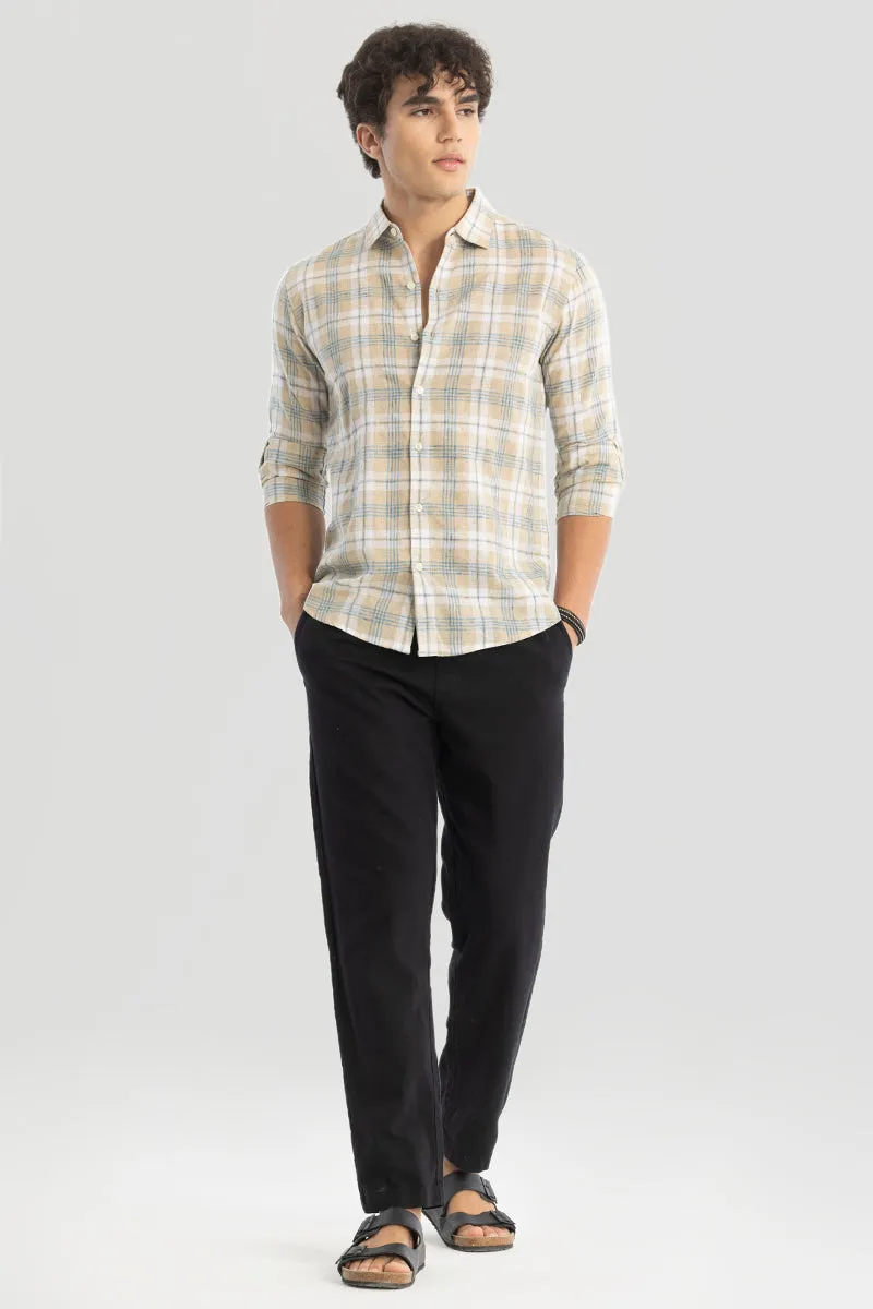 Beige Checks Linen Blend Shirt