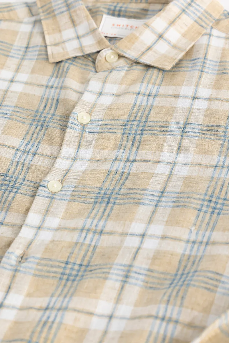 Beige Checks Linen Blend Shirt