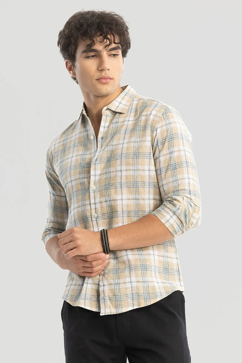 Beige Checks Linen Blend Shirt