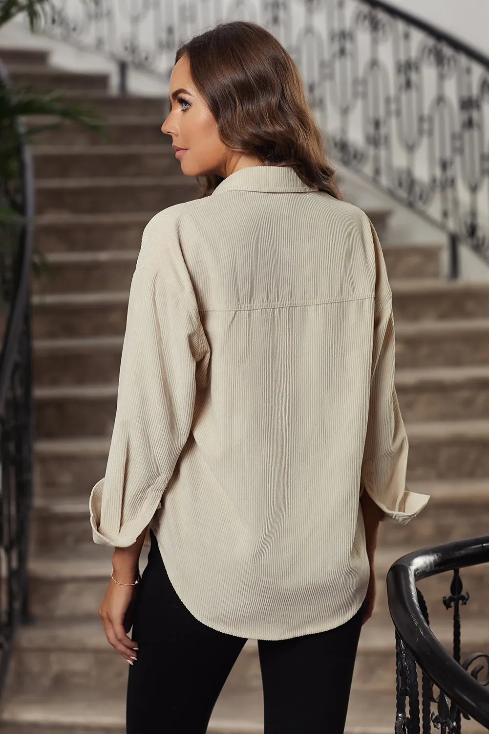 Beige Corduroy Button Pocket Shirt