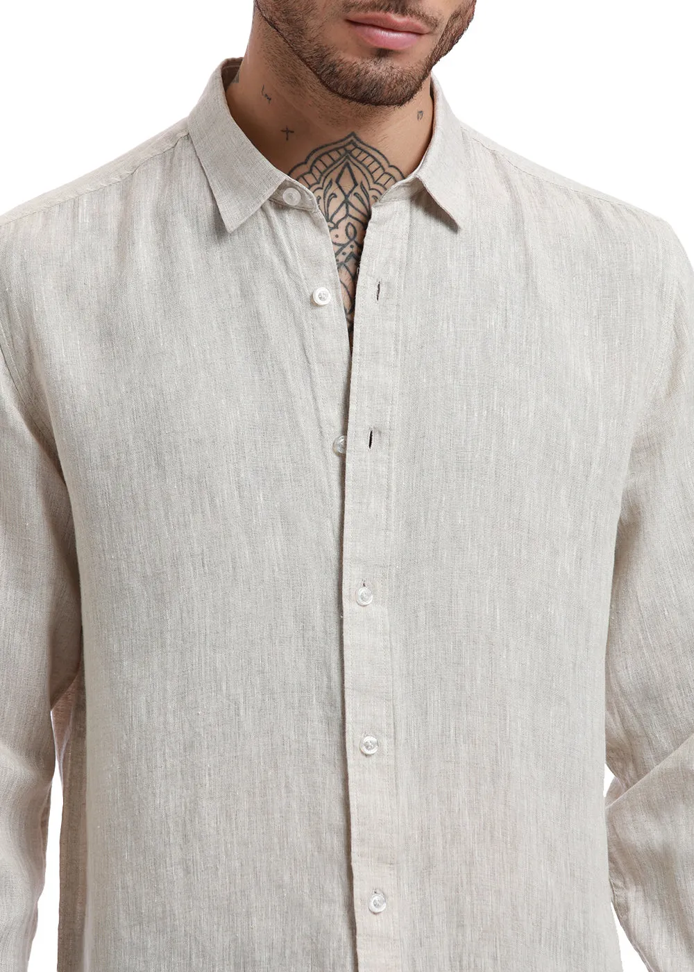 Beige Pure Irish Linen Shirt