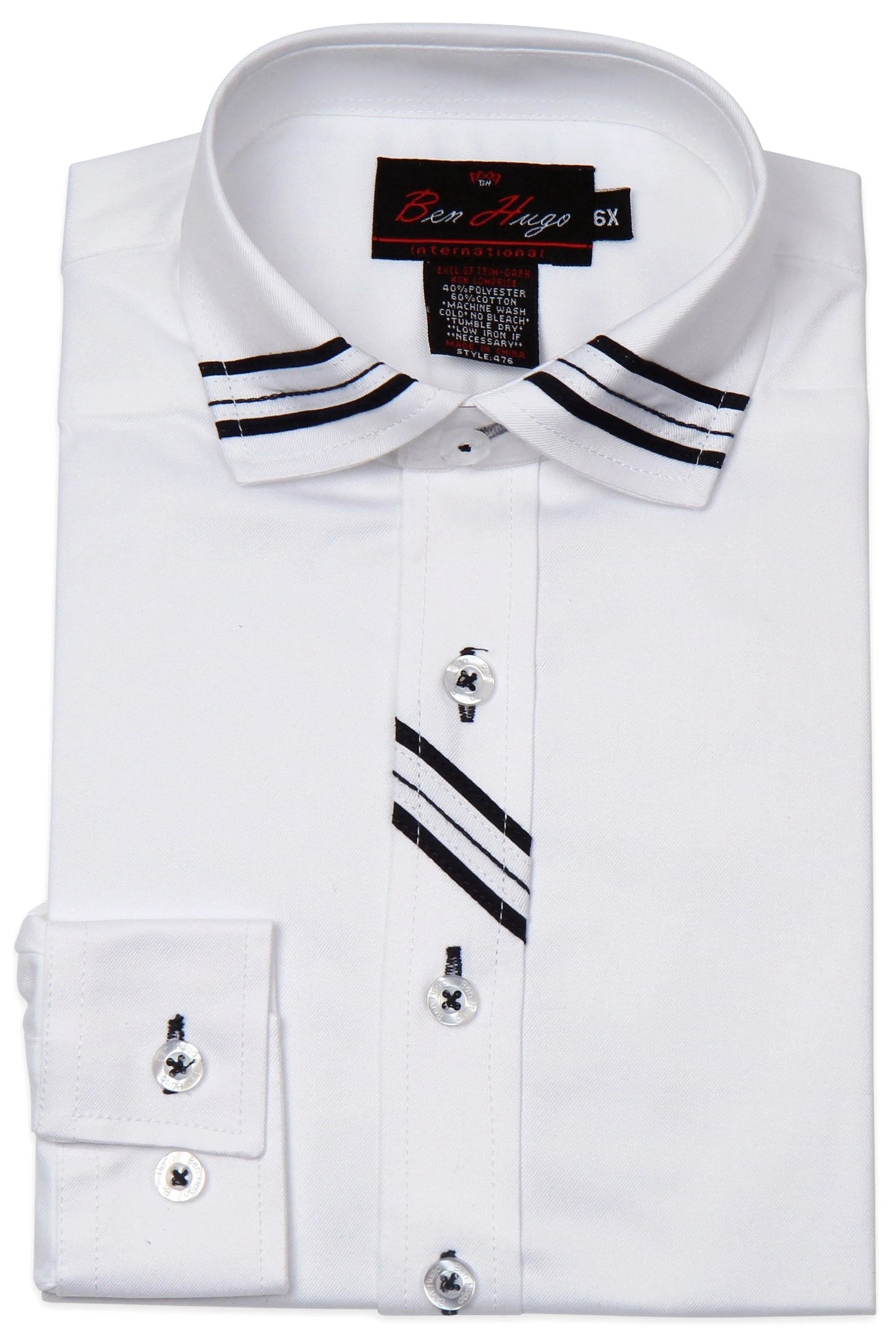 Ben Hugo Boys White Shirt With Trim Style: 476