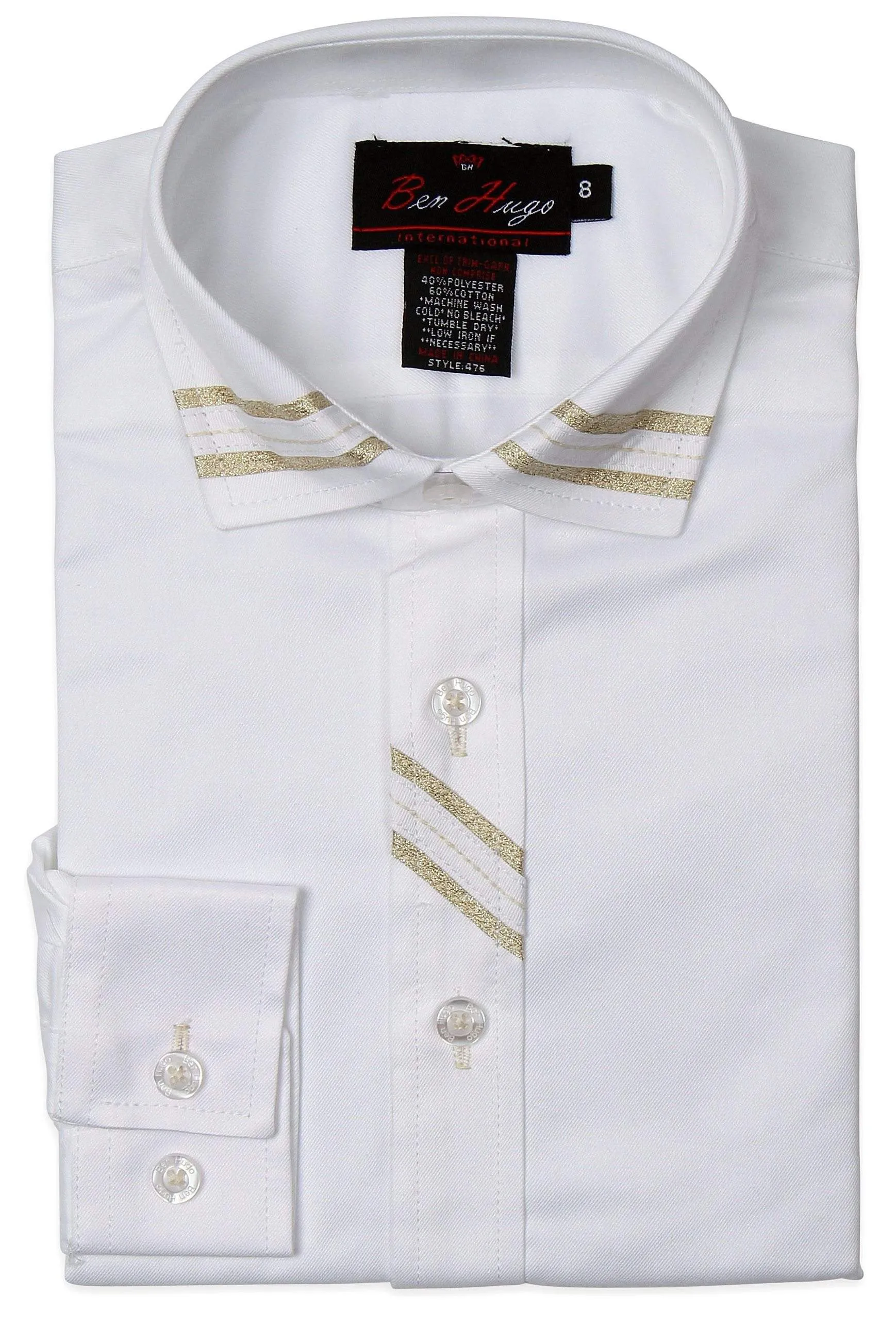 Ben Hugo Boys White Shirt With Trim Style: 476