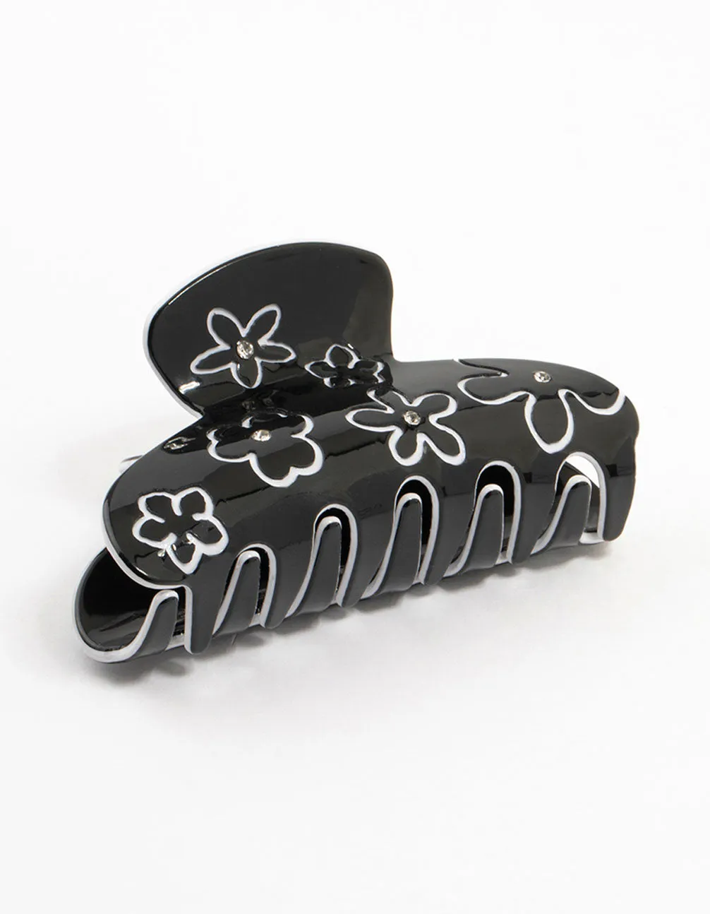 Black & White Plastic Flower Outline Claw Clip