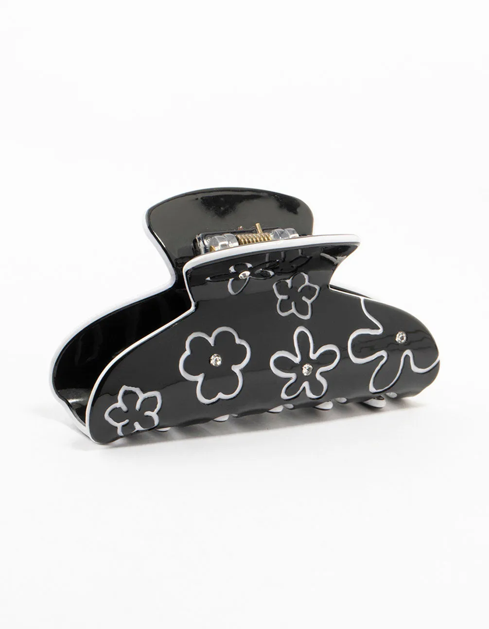 Black & White Plastic Flower Outline Claw Clip