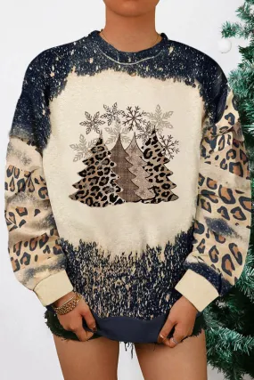 Black Christmas Tree Leopard Print Sweatshirt