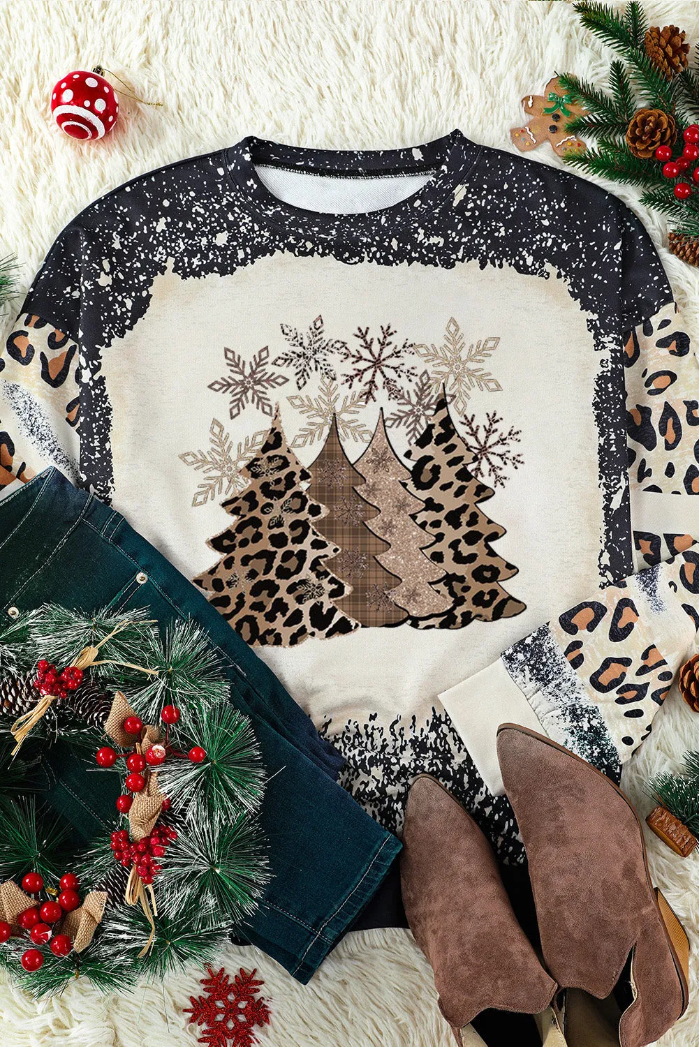 Black Christmas Tree Leopard Print Sweatshirt