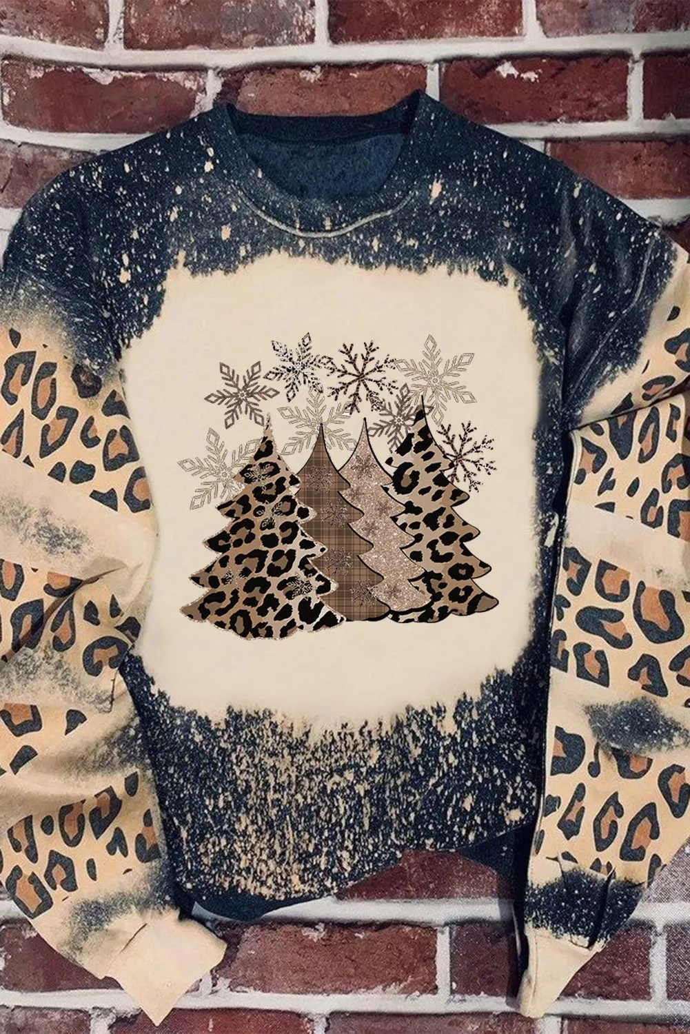 Black Christmas Tree Leopard Print Sweatshirt