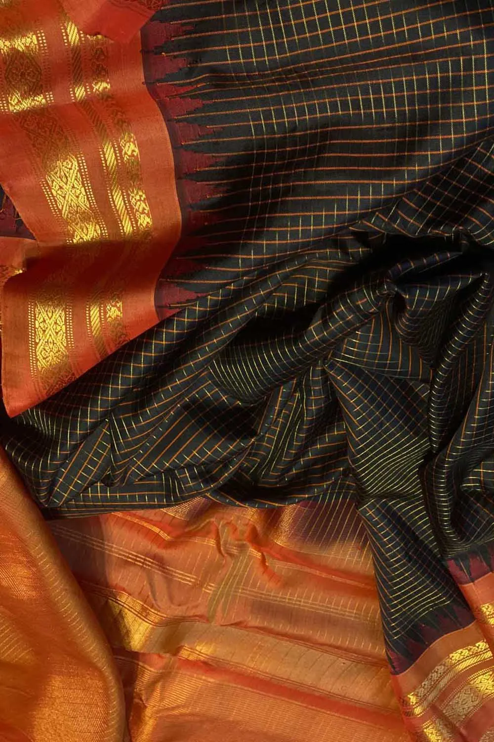 Black Gadwal Handloom Pure Silk Saree