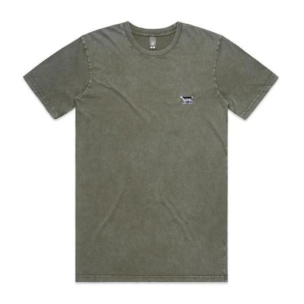 Black Sheep Embroidered Icon Tee Faded Moss Stone Wash