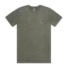 Black Sheep Embroidered Icon Tee Faded Moss Stone Wash