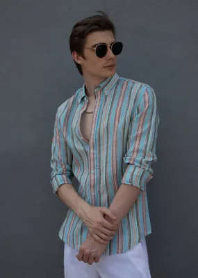 Blue Stripe Pure Irish Linen Shirt