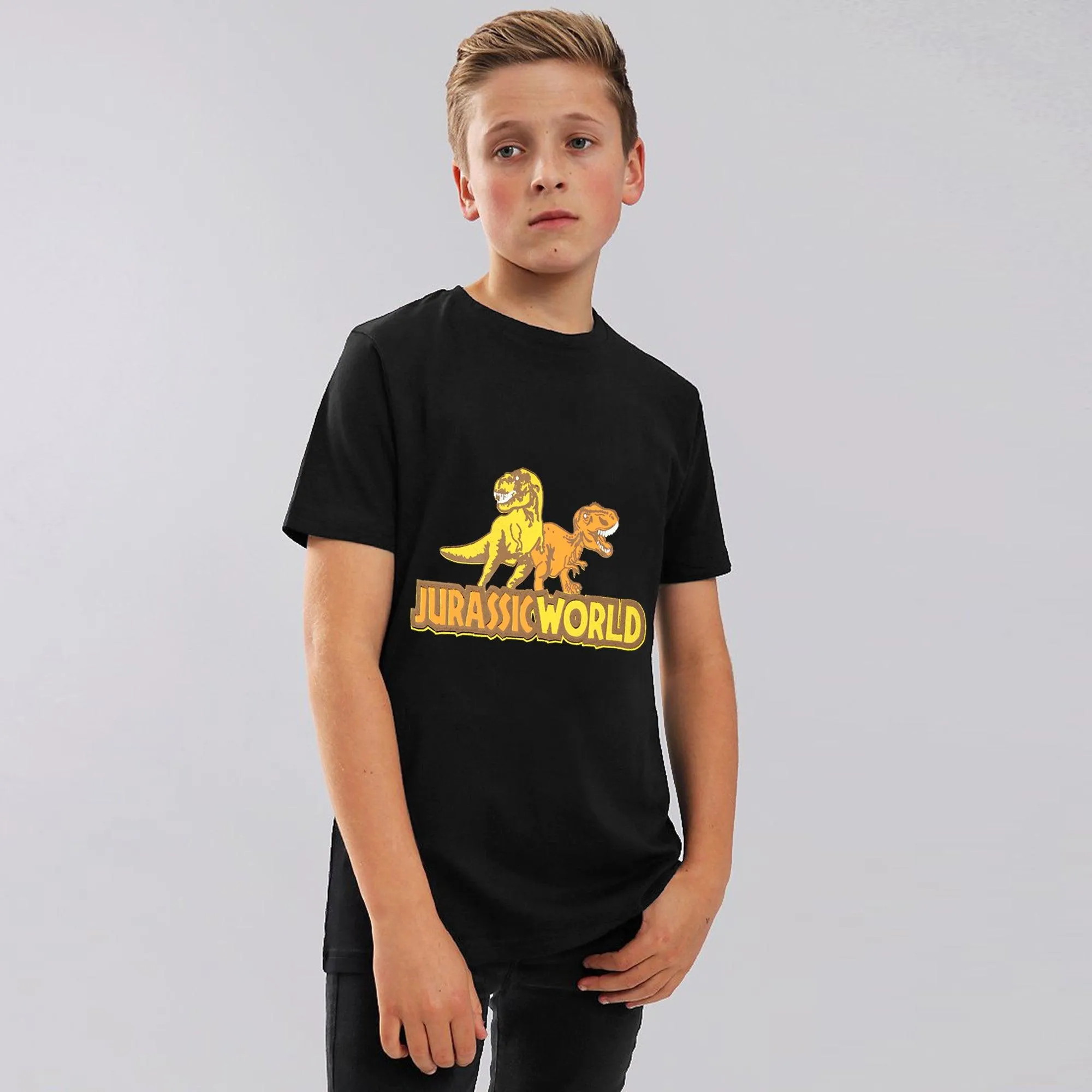 Boys Soft Cotton "Dino" Printed Black T-Shirt 9 MONTH - 10 YRS (MI-10967)