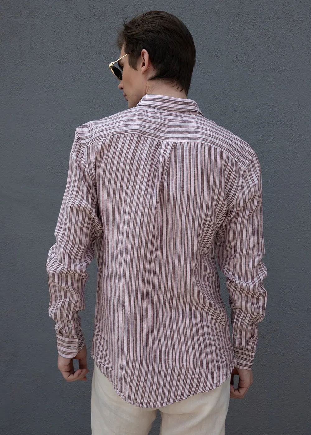 Brown Stripe Pure Irish Linen Shirt