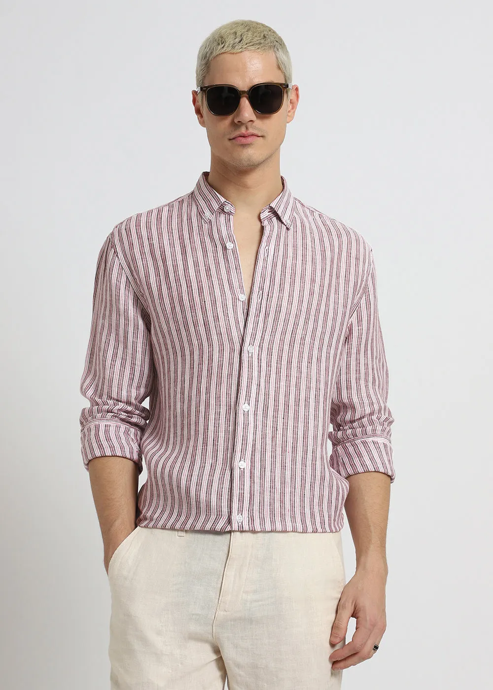 Brown Stripe Pure Irish Linen Shirt