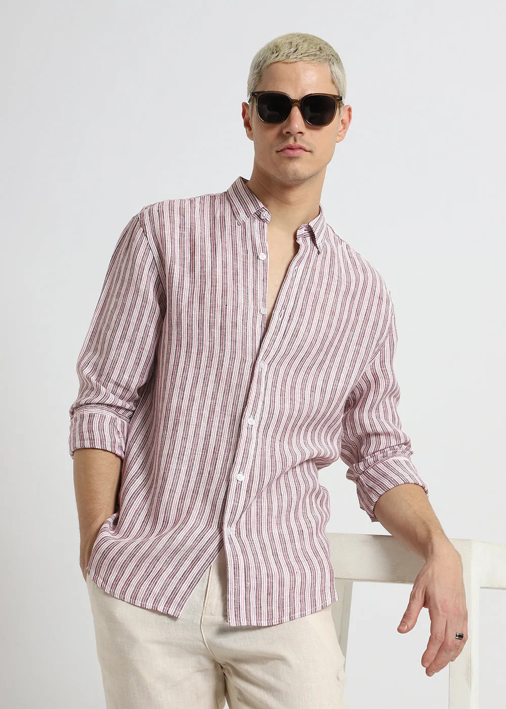 Brown Stripe Pure Irish Linen Shirt