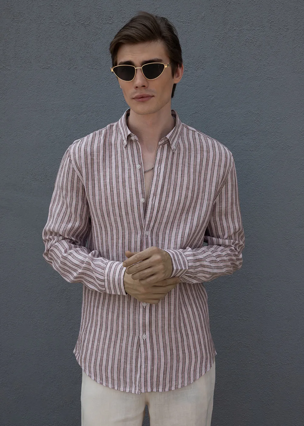 Brown Stripe Pure Irish Linen Shirt