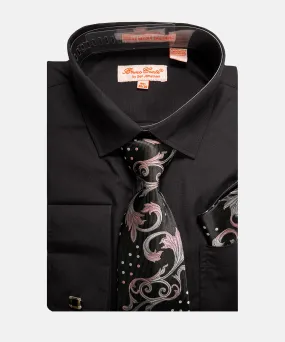 Bruno Conte Solid Regular Fit Dress Shirt Combo - Black