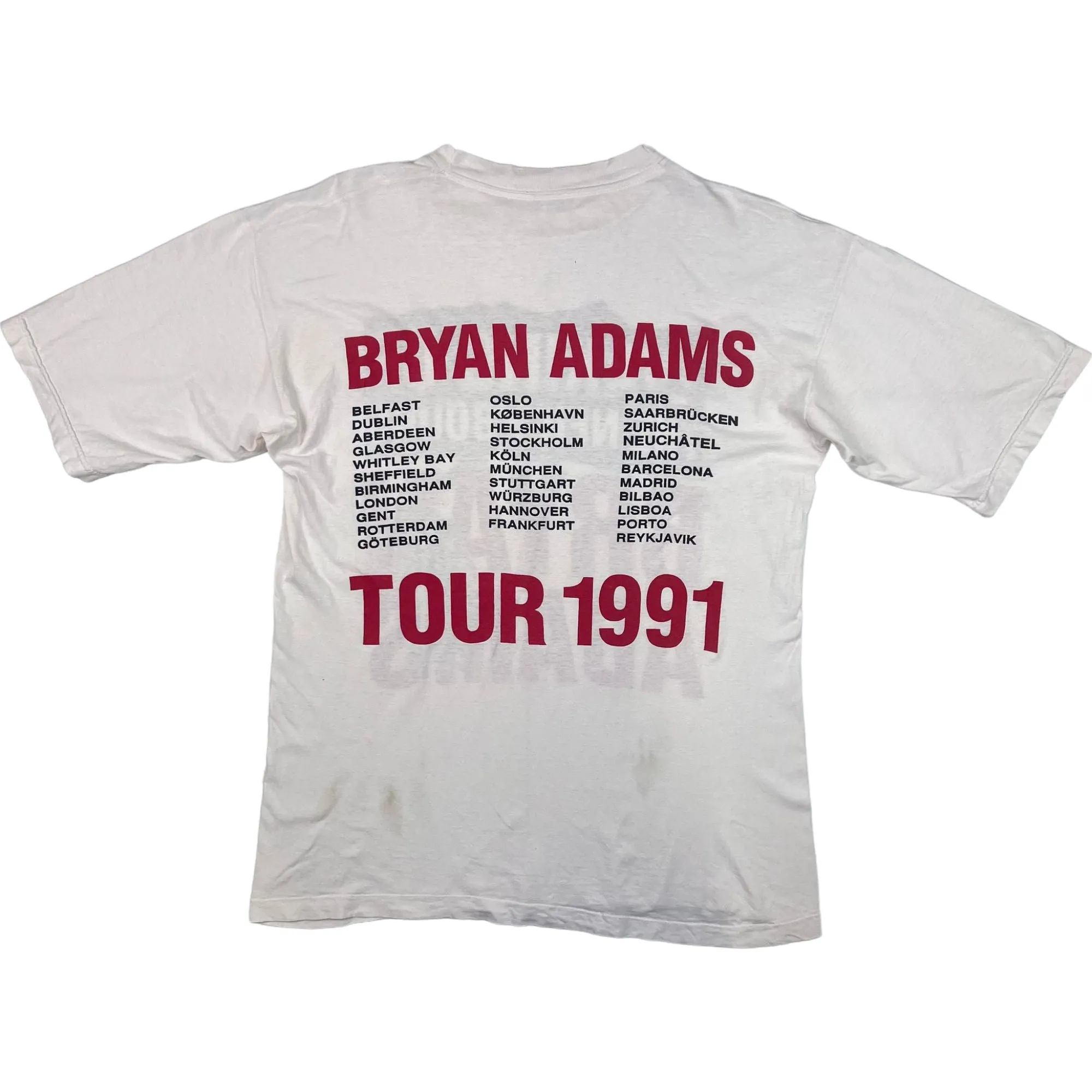 Bryan Adams Waking Up The Neighbours Tour 1991 Band T-shirt White