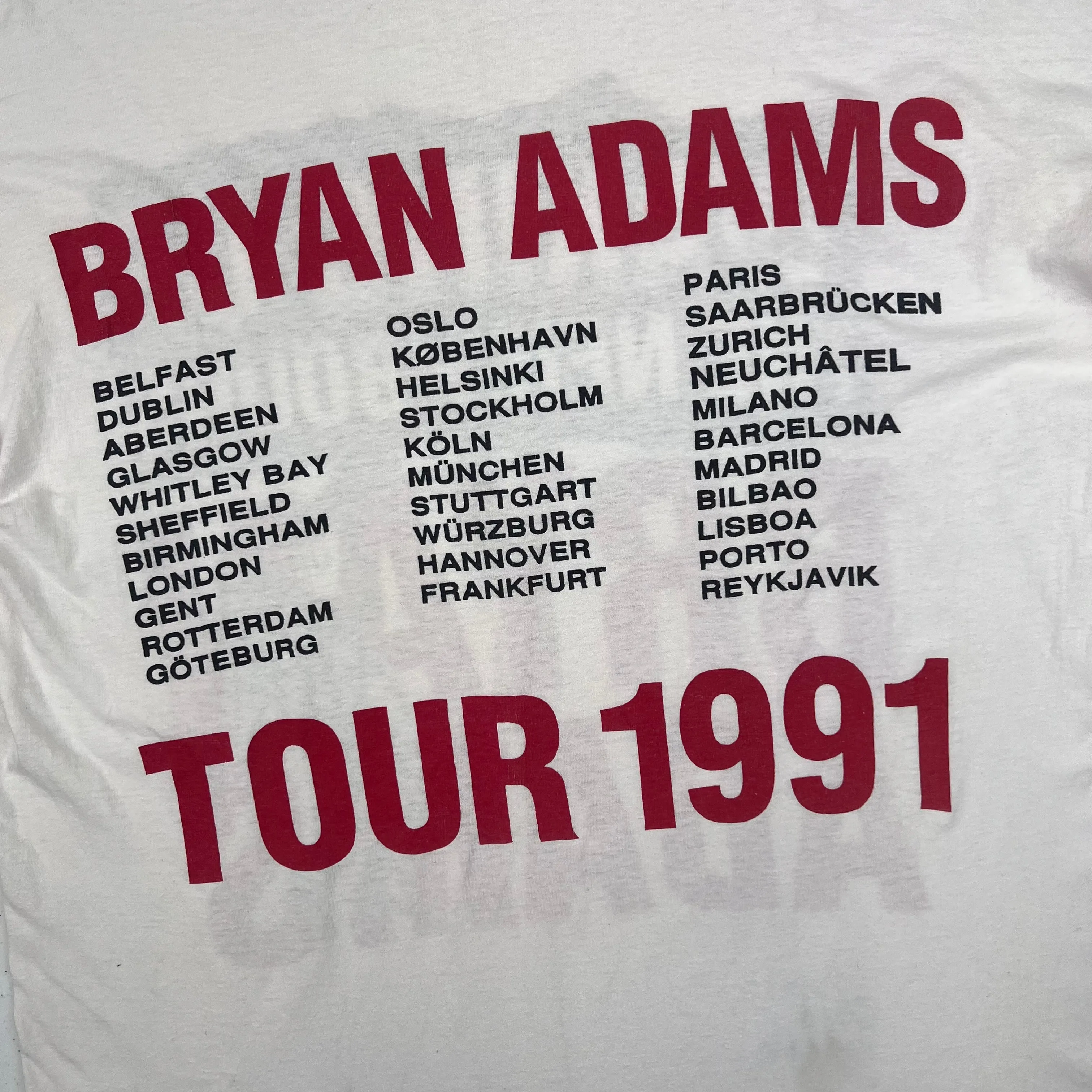 Bryan Adams Waking Up The Neighbours Tour 1991 Band T-shirt White