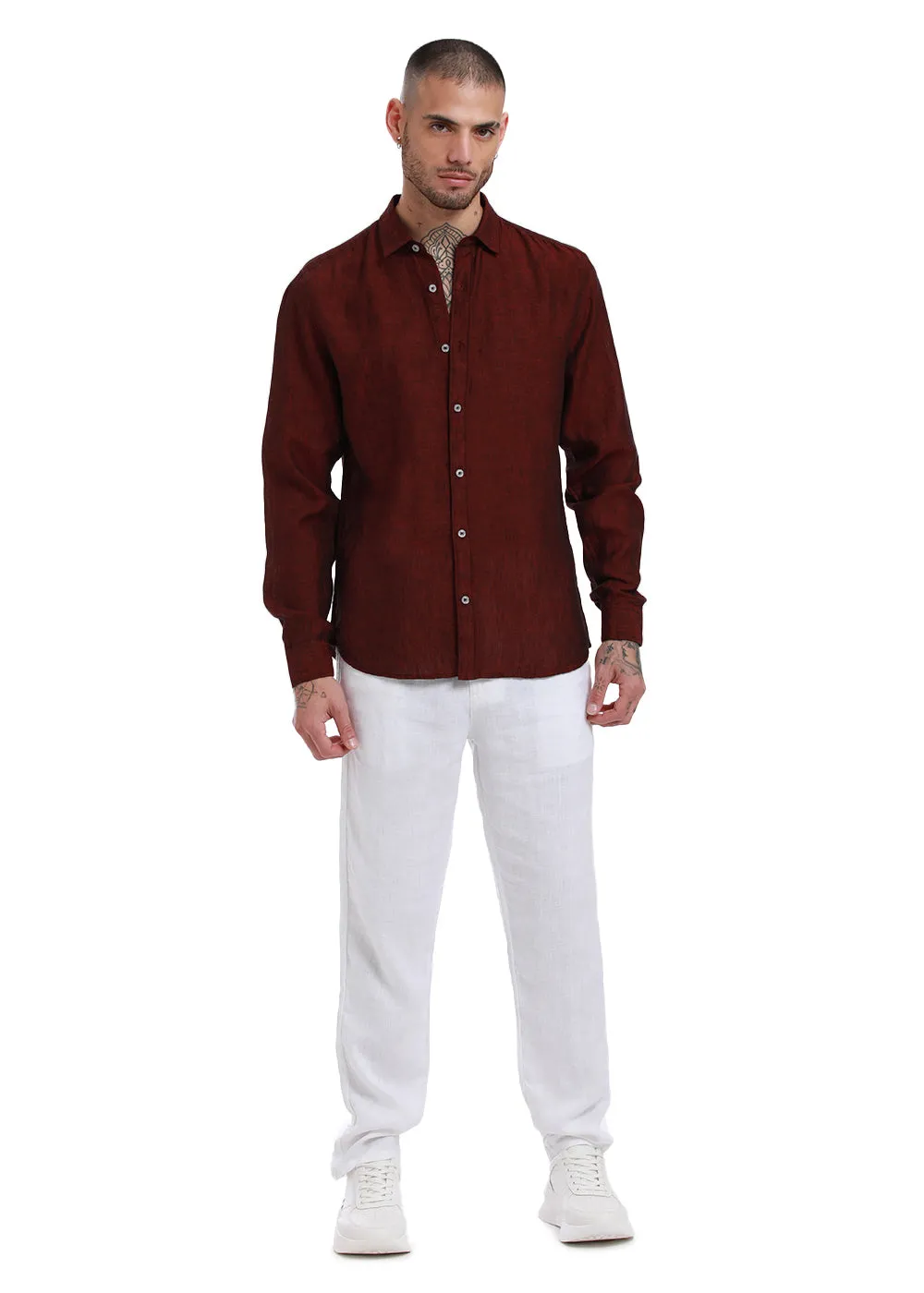 Burnt Maroon Pure Irish Linen Shirt