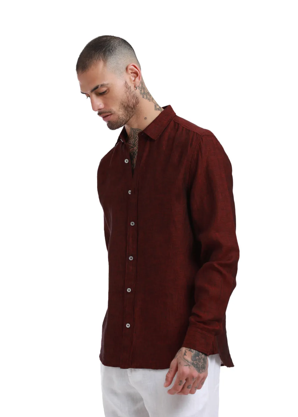 Burnt Maroon Pure Irish Linen Shirt