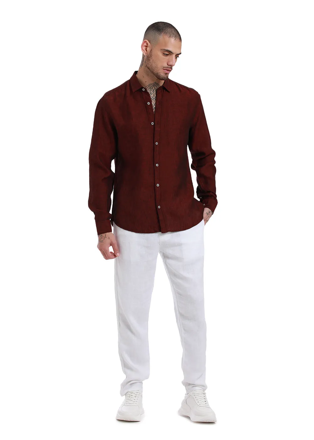 Burnt Maroon Pure Irish Linen Shirt